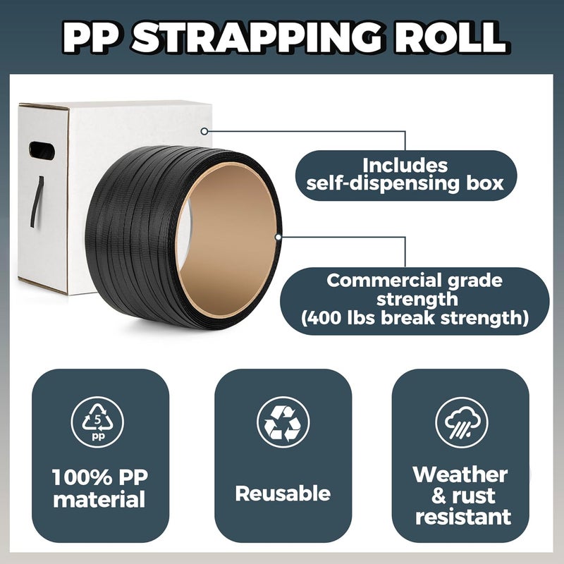Storage Standard PP Strapping Banding Roll - 1000ft x ½’’ Standard PP Strapping Roll - Banding Strapping Kit & Pallet Strapping Kit - 400lb Break Strength - Includes PP Strapping Roll & Self-Dispensing Box - Image 4